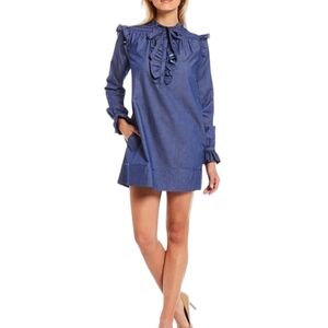 Blue Ruffle Long Sleeve Dress